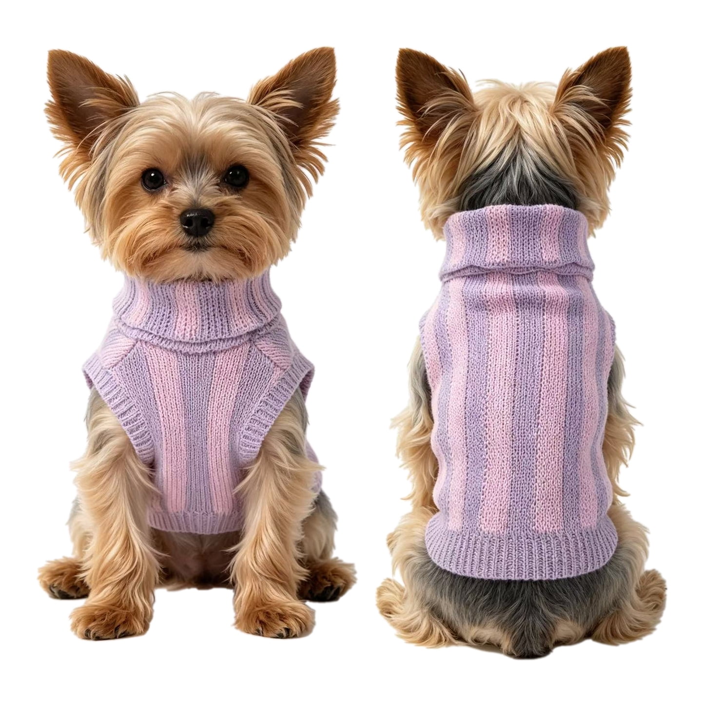 Dog Swearter for Small Dogs,Turtleneck Pet Winter Clothes, Warm Doggie Knitted Stripped Puppy Sweatshirt Outfit for Halloween Thanksgiving Christmas, Purple XXS