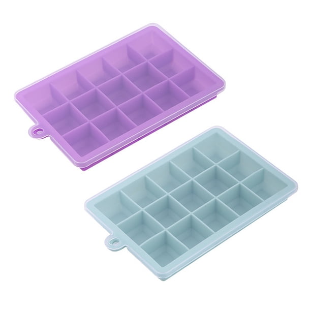 Paquete de 2 bandejas de cubitos de hielo de silicona con tapas, juego de moldes de cubitos de hielo de fácil liberación para whisky, molde de pastel de silicona para alimentos para bebés