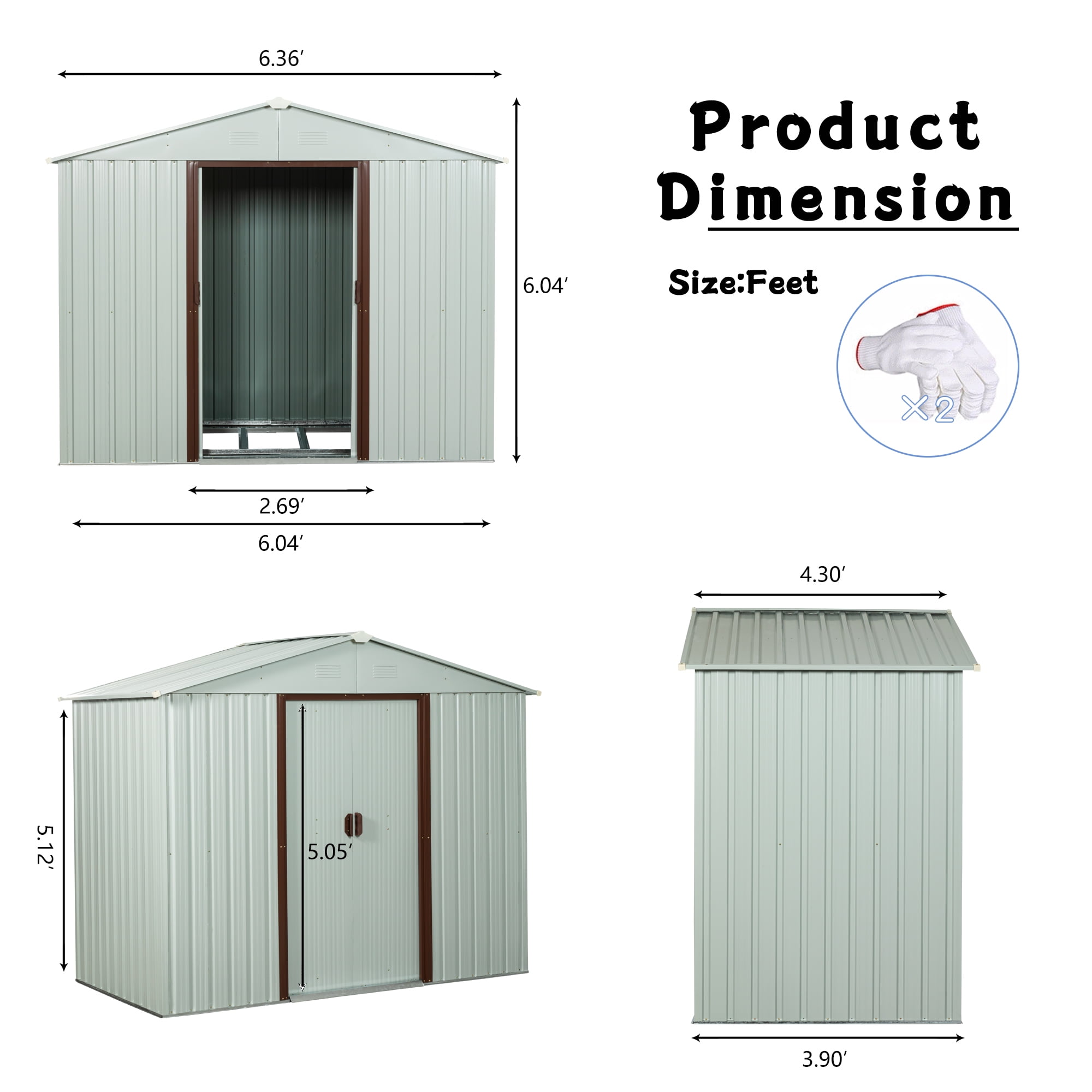 Mintazer 6x5ft Galvanized Steel Outdoor Storage Shed with Lockable Doors, Weatherproof Metal Garden Utility Shed with Vents & Metal Base Frame for Backyard Lawn Patio