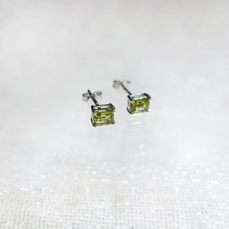 Green Peridot August Birthstone Earrings, Emerald Cut Peridot December Birthstone, 925 Sterling Silver Earrings, Rectangular Baguette Studs For Her