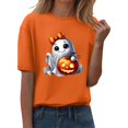 thumbnail image 2 of YLHFASHION T-shirt d'Halloween pour Femmes Manches Courtes Col Rond Imprimé Citrouille Décontracté Automne 2025 Soldes T-shirt Manches Courtes pour Femmes, 2 of 4