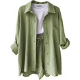 thumbnail image 1 of Conjunto de dos piezas SCZ blusa de muselina de verano para mujer camisa y pantalones cortos verde claro XL, 1 of 4