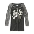 thumbnail image 1 of Aeropostale Nyc Raglan Henley Shirt para mujer, gris, extragrande Aeropostale henley, 1 of 1