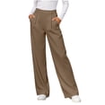 thumbnail image 2 of ClodeEU Women's Elastic Waist Straight Leg Dress Pants,Fashion Solid Color Trouse With Pockets ,Women's Plus S, 2 of 7