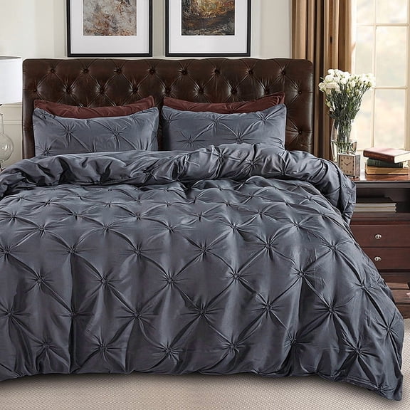 Nvzi Queen Bedding Set - Queen Comforter Set, Bed Comforter, Three-Piece Set, Queen Size Bed Set with 1 Quilt Cover (90×90in) & 2 Pillowcases (20×30in) for Home Bedroom Use.Dark Grey