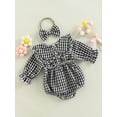 thumbnail image 4 of Musuos 2Pcs Baby Girl Fall Outfit, 3M 6M 12M 18M Plaid Doll Collar Long Sleeve Ruffle Romper + Hairband Set for Infants, 4 of 10