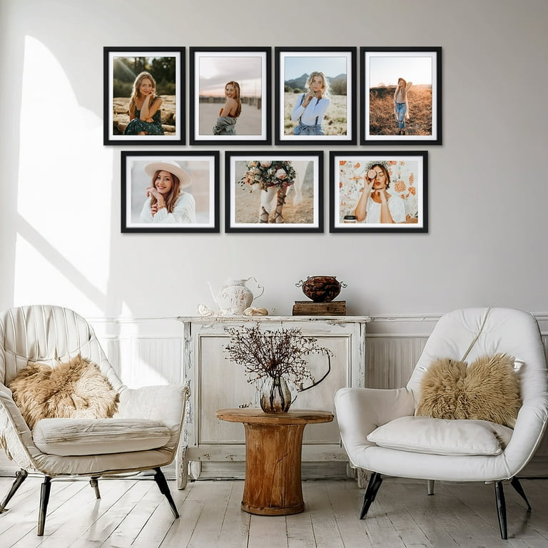 4-Pack 8x10 Black Picture Frame Set - Display with or without Mats