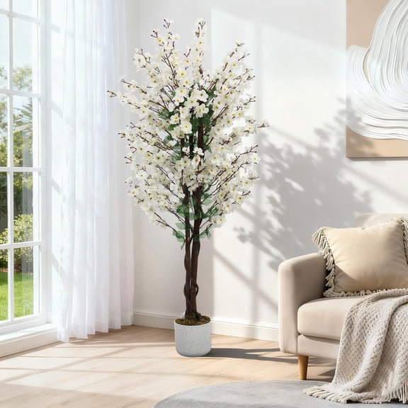 Studyset 5FT Artificial Wintersweet Tree in Pot,Fake Potted Flower Trees with Lifelike Plum Blossom,Decorative Evergreen Flowers Plants Indoor,Indoor Tree for Living Room, Home, Office