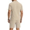 thumbnail image 5 of Eryao Men Casual Tracksuit Sets 2 Piece Short Sleeve Button V Neck Shirts Matching Elastic Waist Shorts with Pockets Summer Beach Lounge Outfits,Khaki,XXL, 5 of 8