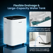 HUMSURE 70 Pints Dehumidifier for Basements with Drain Hose, Large Dehumidifier Covers up to 4500 Sq. Ft, Auto Defrost, 24H Timer, White