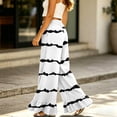 thumbnail image 5 of Striped Palazzo Pants for Women Casual Oversized Wide Leg Ruffle Flowy Pants with Pockets Baggy Vacation Summer Pant, L, 5 of 7