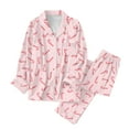 thumbnail image 6 of HOWPAY Womens Christmas Pajamas Set Candy Graphic Casual Soft Long Sleeve Button down Shirts and Pants Loose Fit Comfy Sleepwear 2 Piece Pjs Sets Pink L, 6 of 6