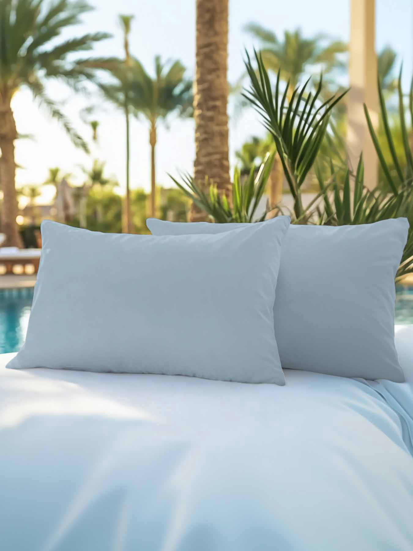 Waterproof Outdoor Throw Pillows with Inserts 12"x20" Set of 2, Sky Blue Soft Decorative Pillowcases for Couch Bedroom, Modern Pure Winter Sky Blue Pillow Covers for Sofa Living Room