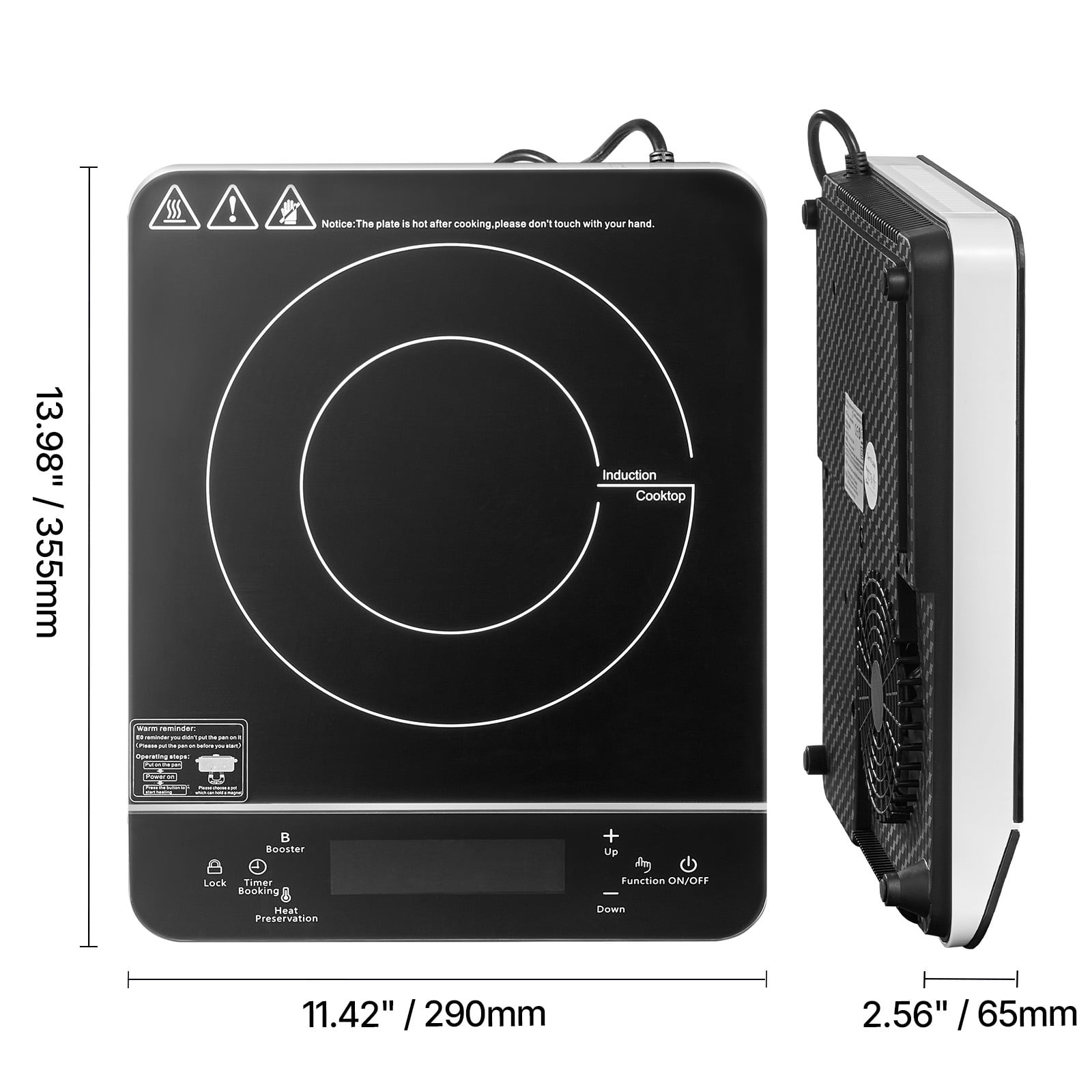 KFFKFF Compact Induction Stovetop, 1500W Electric Induction Heater with Nine Heat Levels, Tabletop Induction Cooking Plate with 4-Hour Timer, 24-Hour Pre-set, Child Safety Feature, Simple to Clean