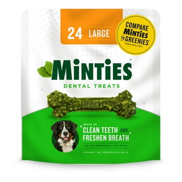 Minties Dental Bone Treats, Chews for Large Dogs over 50 lbs, 24 Count, 32 oz, Shelf-Stable