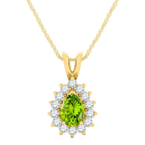 Mauli Jewels Engagement Necklace for Women 2.21 Caratw Beautiful Diamond And Pear Shape Gemstone Pendant 4 prongs 10K Yellow Gold With 18'' Rope Chain|Silver Chain