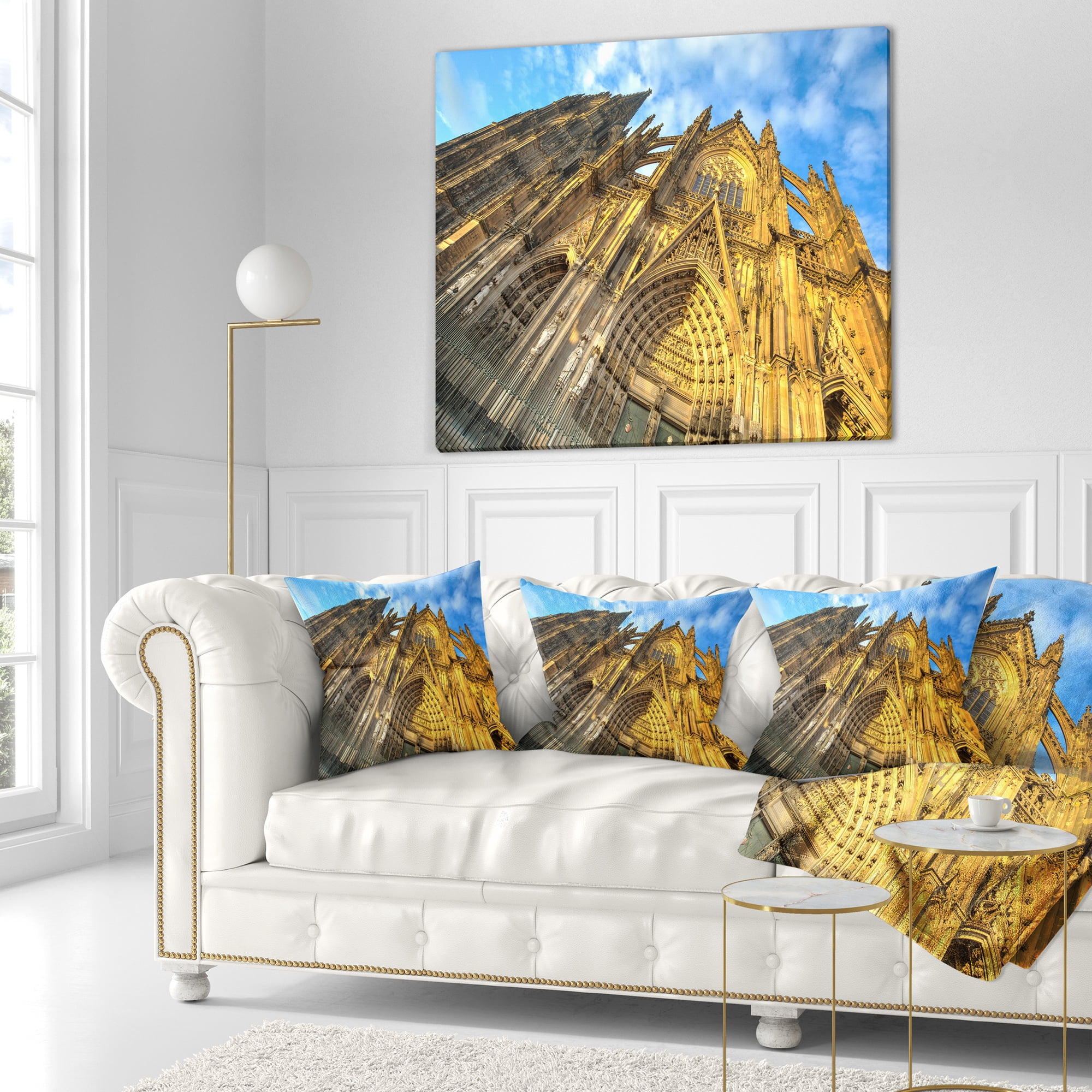 Designart Facade of Dom Church with Blue Sky - Cityscape Art Throw Pillow - 18x18