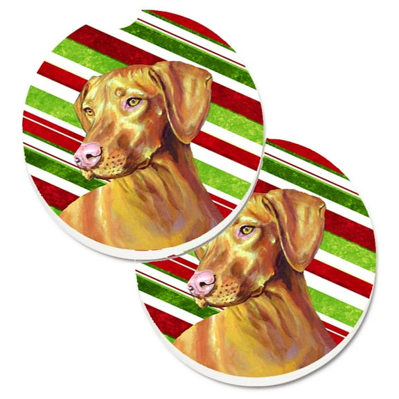 Carolines Treasures LH9235CARC Vizsla Candy Cane Holiday Christmas Set of 2 Cup Holder Car Coasters Large multicolor
