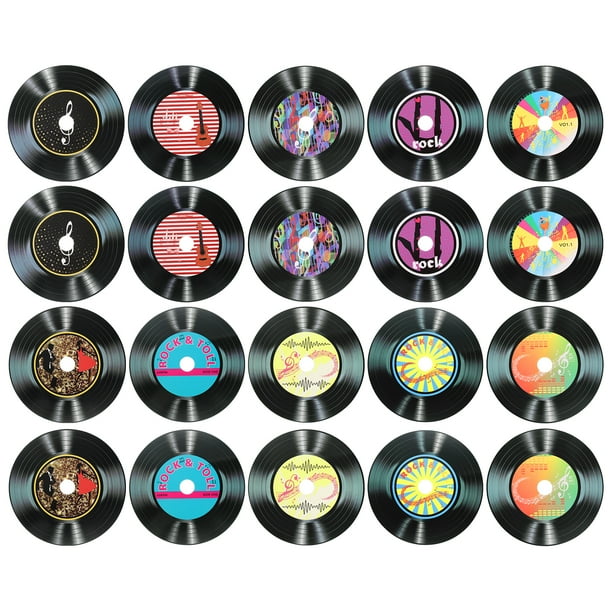 Uxcell 20 Paquete de Discos de Vinilo Decorativos, 5.5 Pulgadas, 10 Diseños, Portada de Álbum de CD Falso para Fiesta de Rock and Roll, Decoraciones para el Hogar, (Negro, Estilo 2)