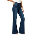 thumbnail image 2 of FGVCTG Womens Pull on Jeans，High Waisted Bell Bottom Skinny Flared Denim Pants ,Wide Leg Bootcut Pant with Pockets Dark Blue XL, 2 of 4