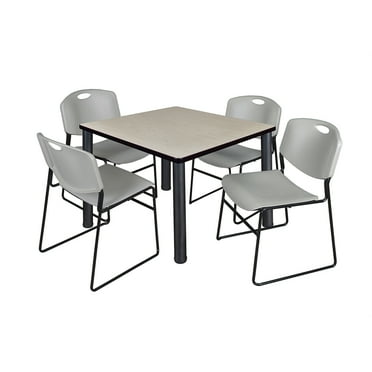Belen Kox Kee 42" Square Breakroom Table- Maple/ Black & 4 Zeng Stack Chairs- Grey