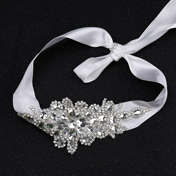 MLINS 115cm Handmade Diamond Sequined Belt Ladies Wedding Dress Waistband Clothes Accessories White