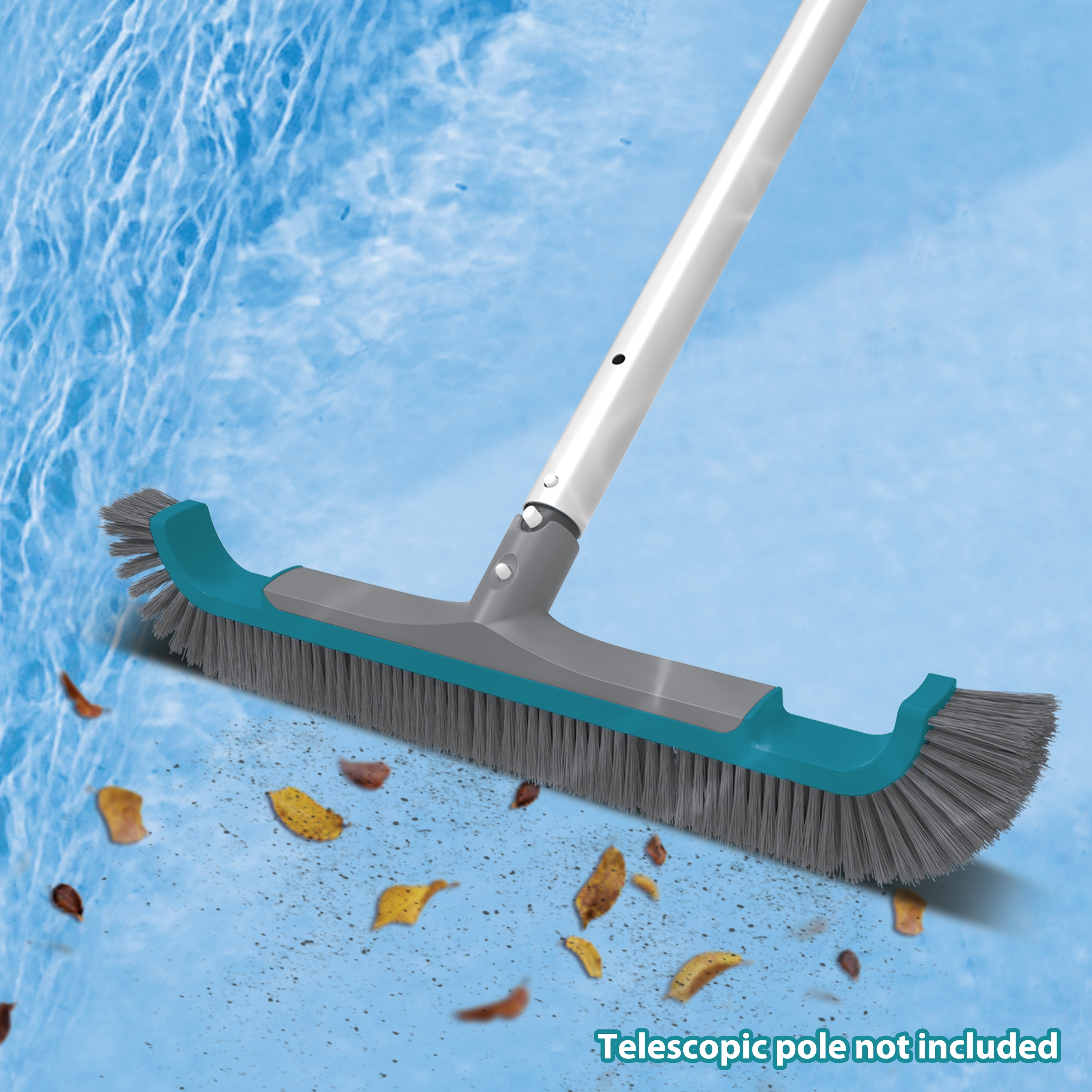 Bluescape Teal & Gray 20" Curved-end Pool Brush with Extended PP Side bristles