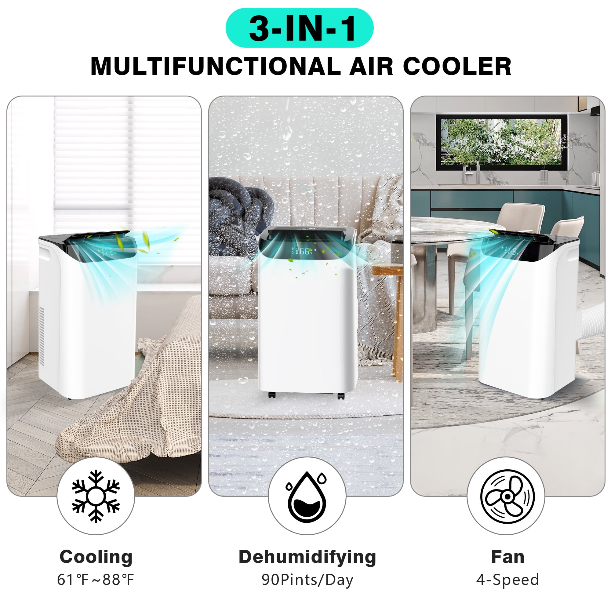 Lcxmtv 14000 BTU Portable Air Conditioners Cools up to 700 Sq. Ft., Portable AC Unit with Cool, Dehumidifier and Fan, Backlit Remote, DIY Window Kit, 24H Timer Sleep Mode, for Bedroom