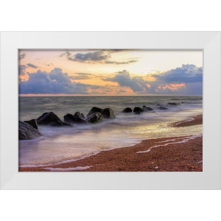 Miller, Anna 32x23 White Modern Wood Framed Museum Art Print Titled - Atlantic Ocean Beach at Sunrise
