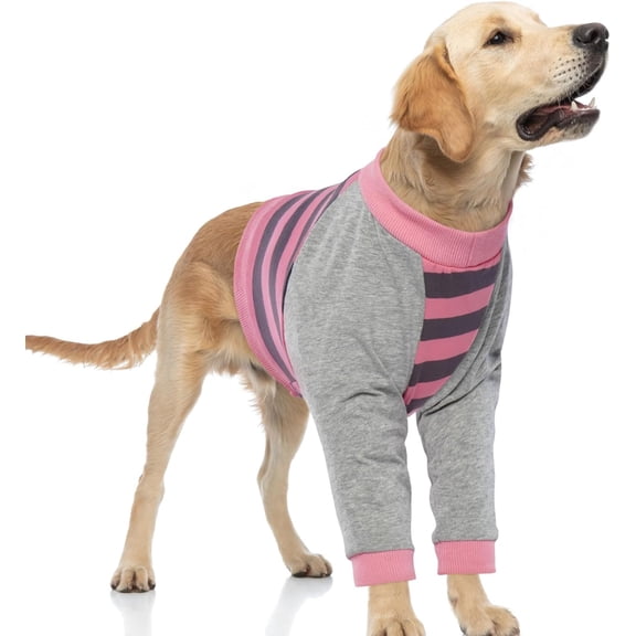 Dog Recovery Sleeve with Elbow Protector,Dogs Shirt Stop Licking Joints,Pet Long Sleeve Suit Protecting Dog's Front Leg Arm Wounds Cover Skin Conditions Pink Stripes