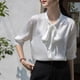 thumbnail image 1 of Blusa de manga corta con cuello de correa para mujer, camisa con colgante para ir al trabajo, 2023, 1 of 4
