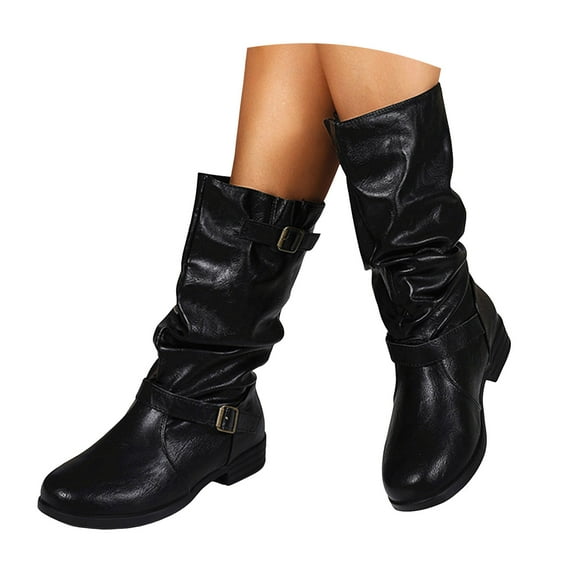 YLYL Women's Extra Wide Calf Knee High Boots Round Toe Blocked Heel Slouchy Winter Tall Boots