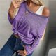 thumbnail image 2 of Blusa para mujer Camisetas de manga larga con cuello redondo Color sólido Casual Tops sueltos Pompotops gfhjh2305, 2 of 5