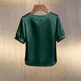 thumbnail image 4 of Endives Women's Short Sleeve T Shirt Beaded Round Neck Solid Color Fashion Elegant Satin T-shirt Summer Tops Green, 4 of 6