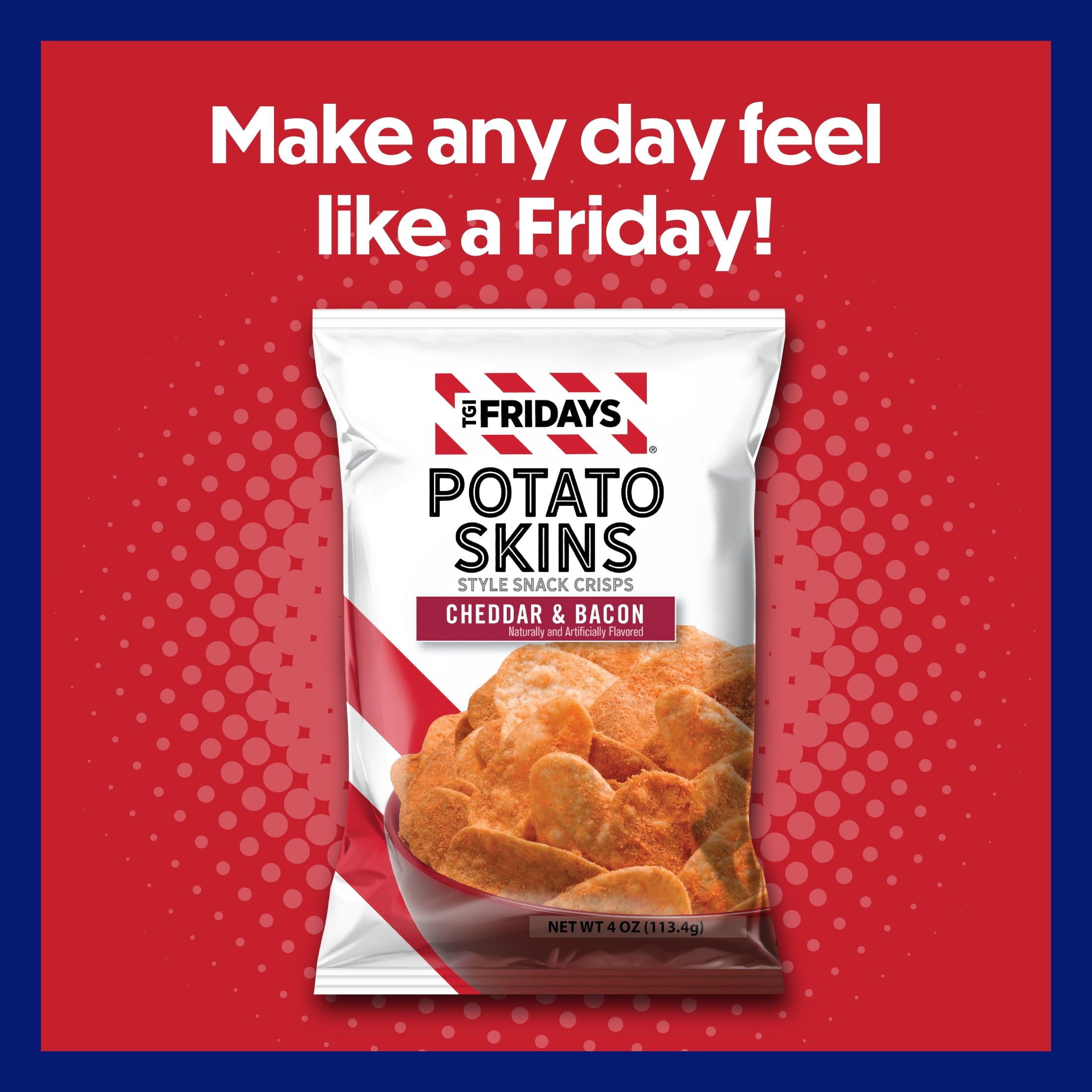 TGI Fridays Cheddar & Bacon Potato Skins Style Snack Crisps, Gluten-Free, 4 oz Bag