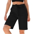 thumbnail image 5 of Byworldtasic Bermuda Shorts for Women Trendy High Waist Knee Length Chino Long Shorts Drawstring Summer Casual Short, 5 of 7