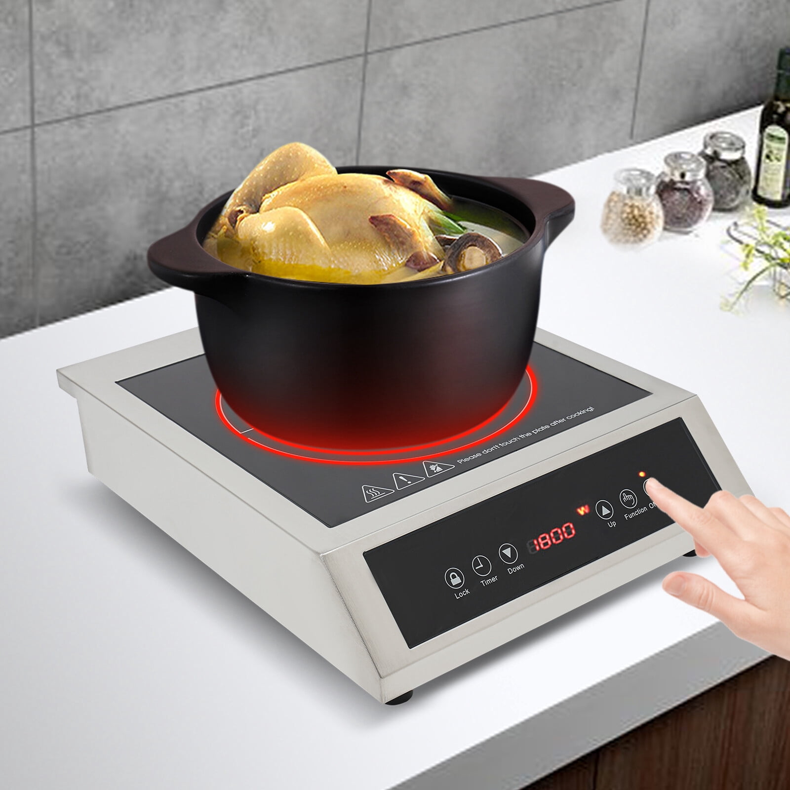 Induction Cooktop, 1800W Portable Electric Induction Burner, 11-Level Precise Temperature Control, Stainless Steel Body for Kitchen