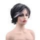 thumbnail image 3 of Pelucas Bob grises, peluca gris sal y pimienta para mujer, peluca de cabello humano corto con corte Pixie de parte lateral con peluca de pelo liso Remy sin pegamento, corte romo, negro mezcl, 3 of 4