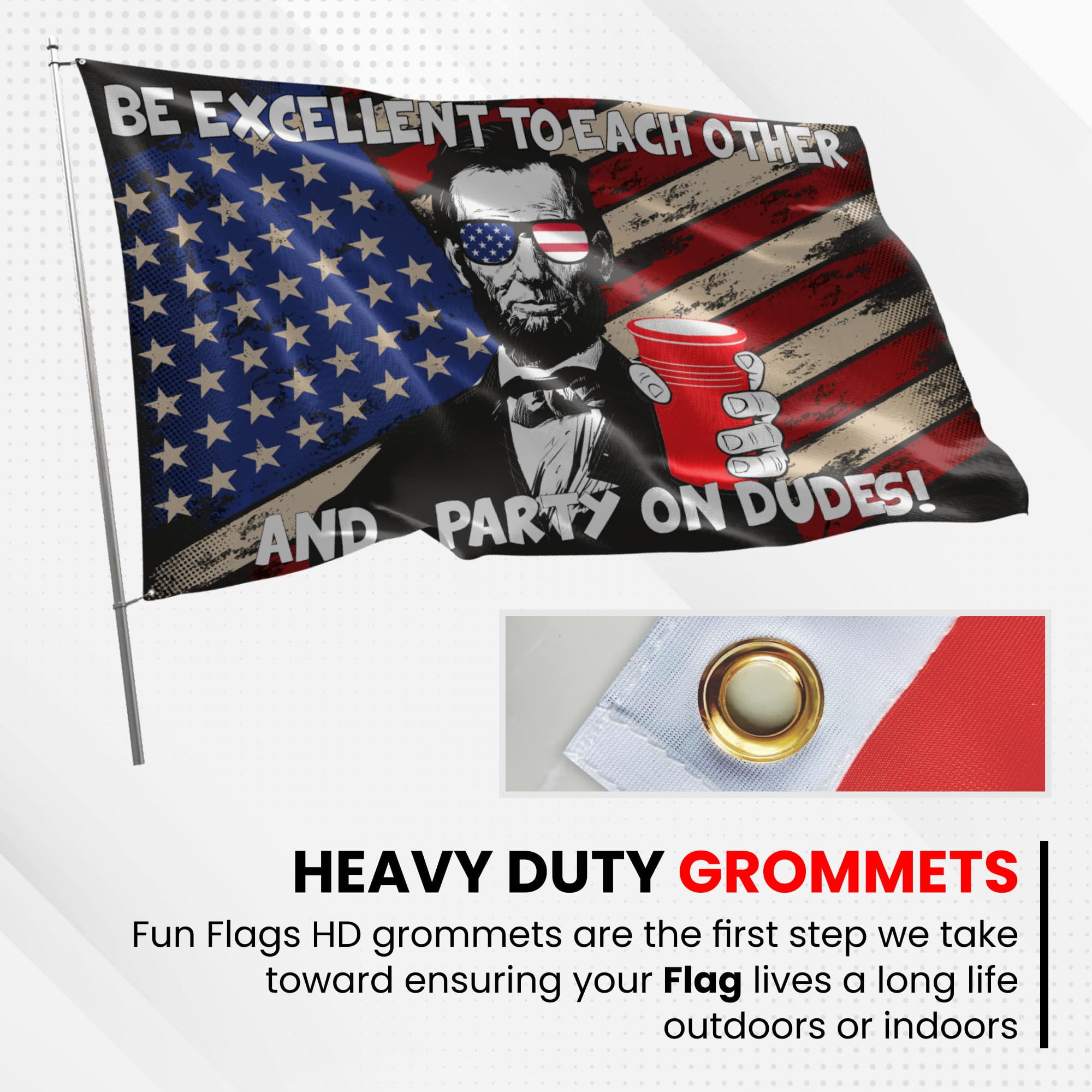 Fun Flags Be Excellent To Each Other And Party On Dudes Flag - Durable and Weather Resistant Beach Flags, Vibrant Color USA Banner, 3x5 Indoor And Outdoor Flag, Yard Lawn Outdoor Decor