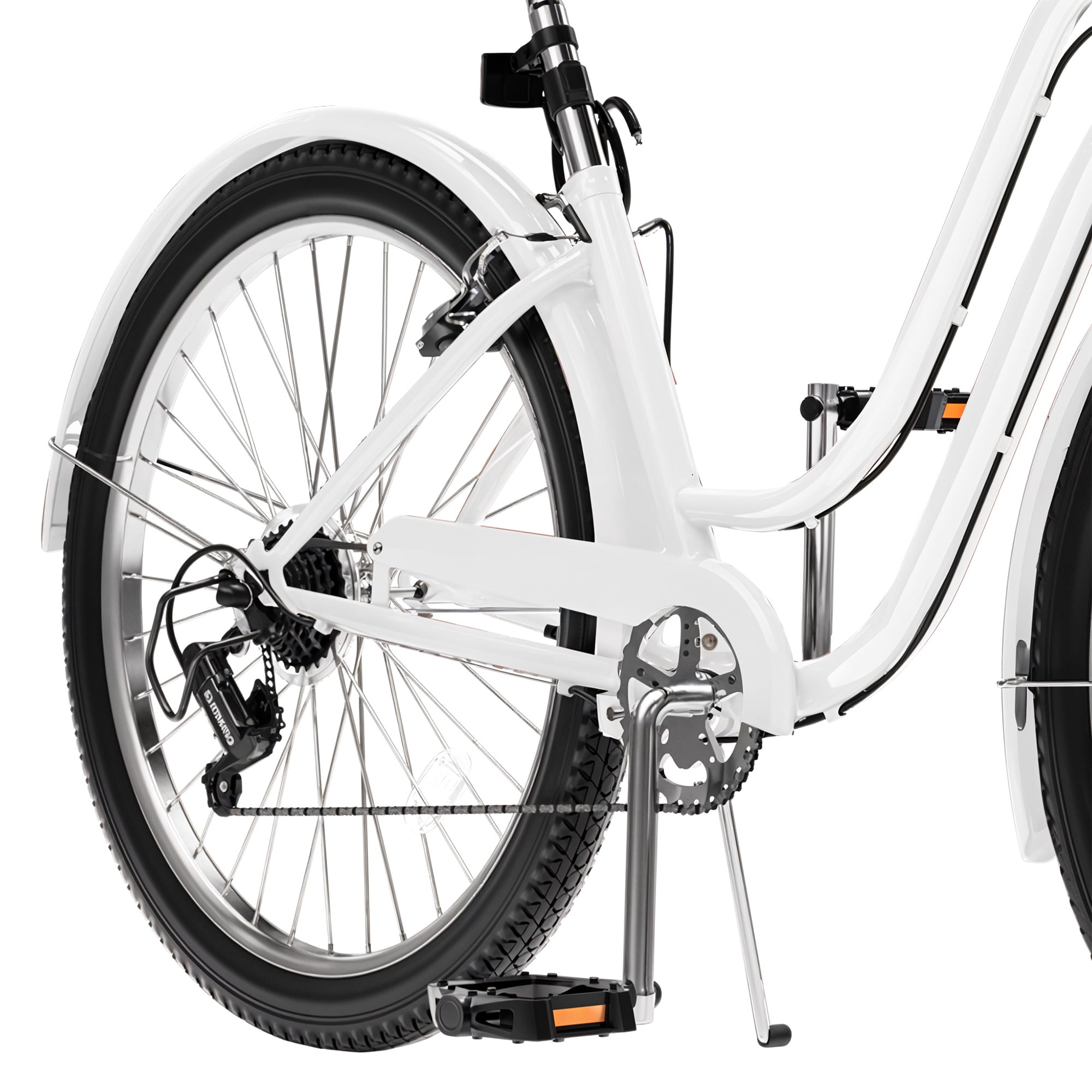 Uforic24'' Beach Cruiser Bike, 7-Speed, Step-Through Bicycle for Men & Women, Steel Frame, White