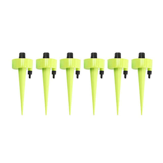 Auto Drip Irrigation System with Slow Release Switch Control Valves Self Water Spike Waterer Tools Adjustable Garden Sprinkler Green 6pcs