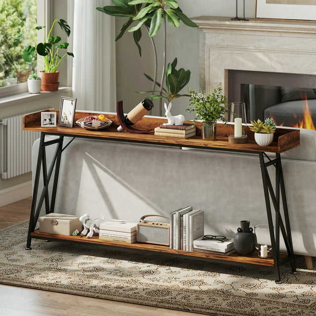 HOMCOM 71" Console Table, Entryway Table with Storage Shelf, Rustic Brown