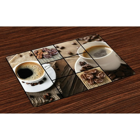 Brown Placemats Set Of 4 Coffee Themed Collage Close Up Mugs Beans