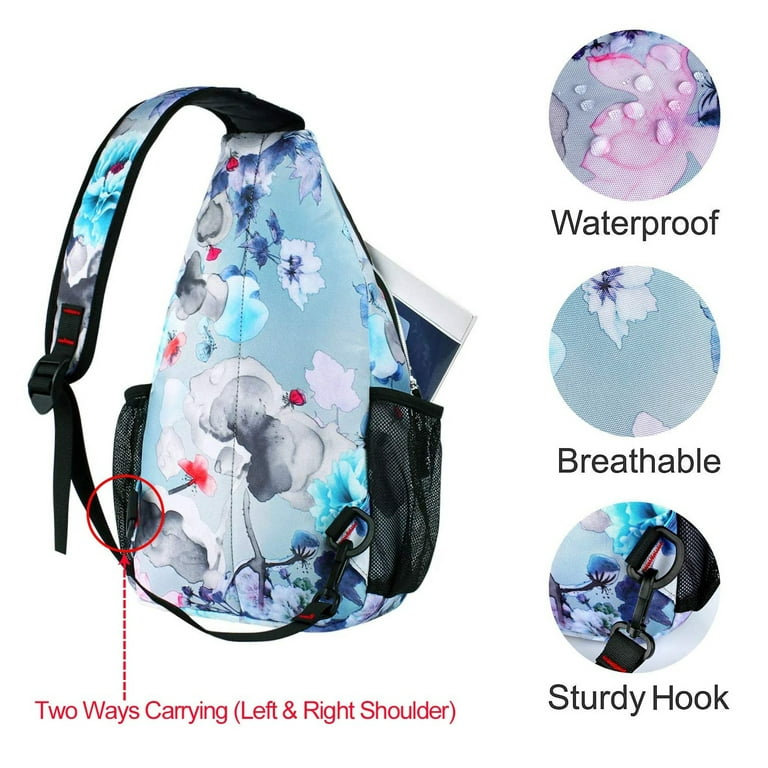 MOSISO Polyester Sling Bag Backpack Travel Hiking Outdoor Sport Crossbody Shoulder Bag Multipurpose Daypack for Women Men, Ink-wash Painting, adult