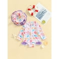 thumbnail image 2 of Bagilaanoe Newborn Baby Girl One-Piece Swimsuit Flower Print Long Sleeve Zipper Rashguard Swimwear + Swimming Cap 3M 6M 12M 18M 24M Infant Ruffle Bathing Suit, 2 of 7