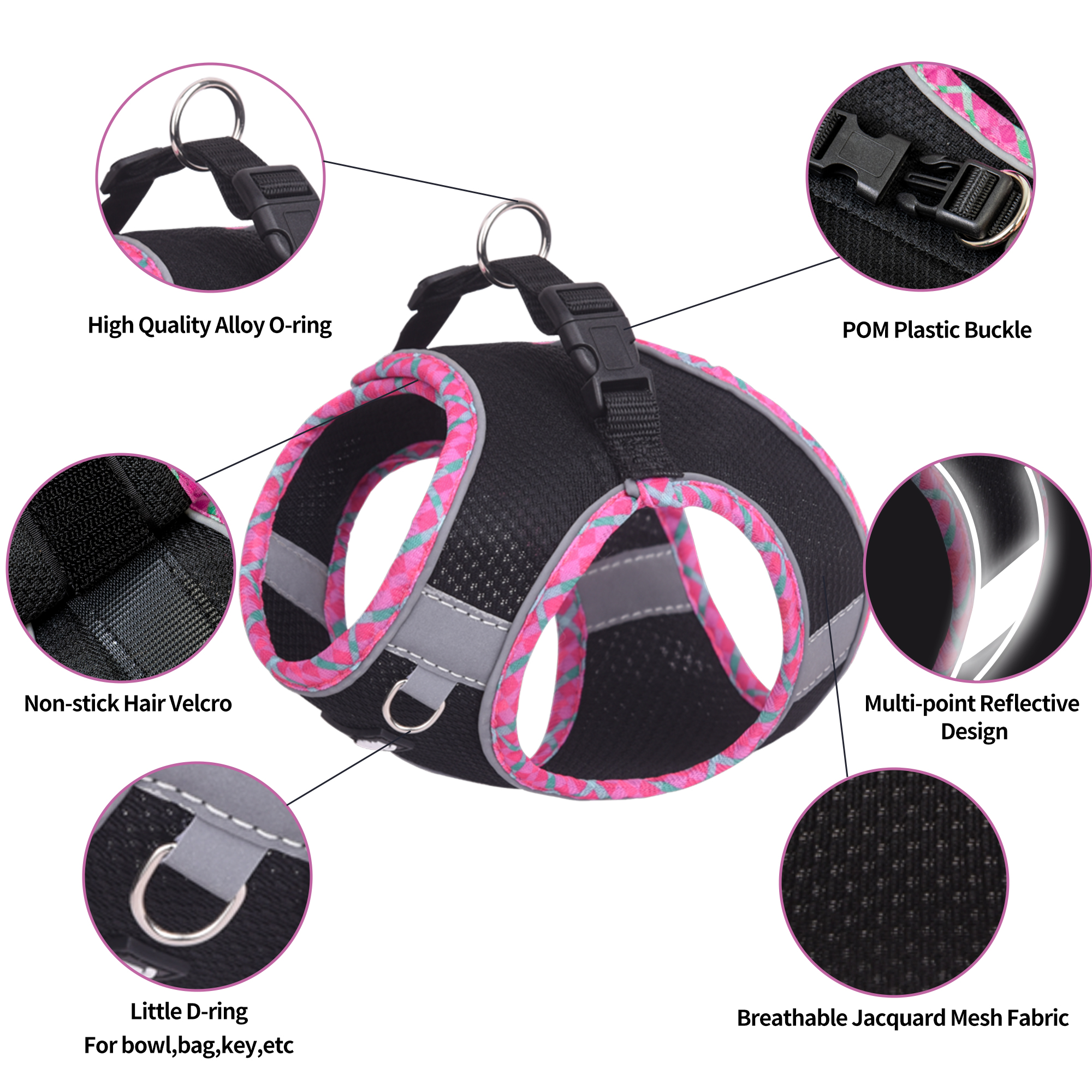 Aiitle Adjustable Reflective Mesh Dog Harness, Small, Black photo 6