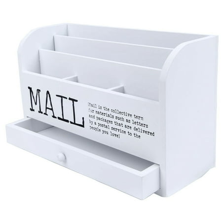 Wooden Mail Organizer Juvale 3 Tier Wooden Mail Desktop Organizer & Sorter with Storage Drawer - for Office and Home - Keep Mail, Letters, Files, Office Supplies Neat & Organized - White - 11 Inches. ()