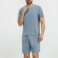 thumbnail image 2 of ZVNAΖH Pajama Sets Men, Men's Casual Solid Super Soft Comfty Sleepwear Set Crew Neck Short Sleeve Tops and Shorts 2 Piece, 2 of 4