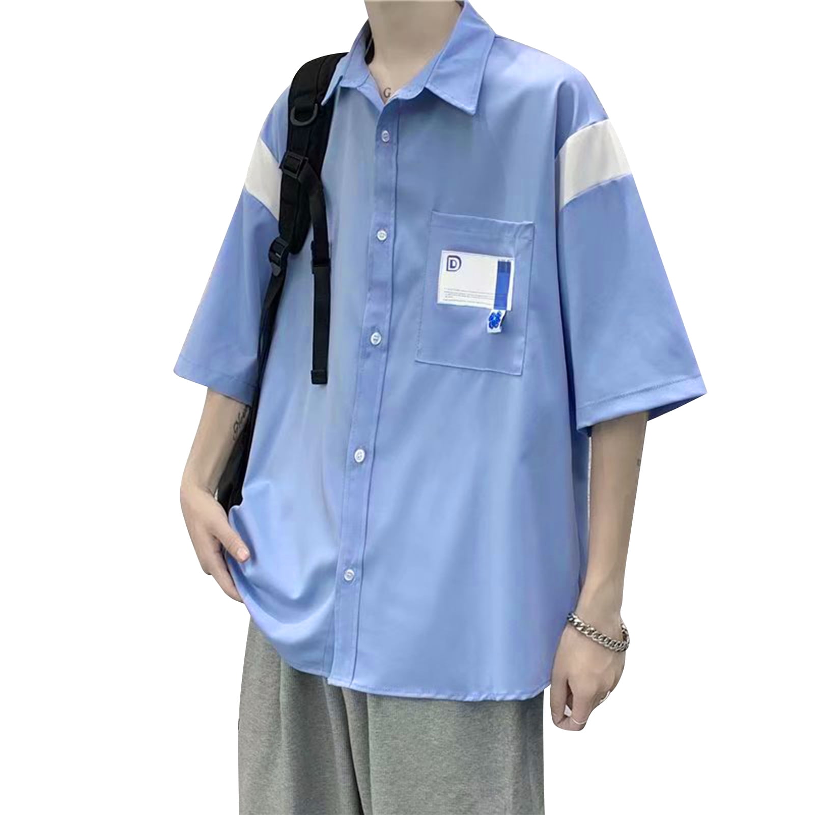 Men Short Sleeve Shirt Fashionable Loose Casual Button Down Half Sleeve Top for Summer Blue XL Walmart