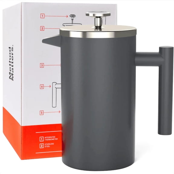 French Press with Thermometer Insulated Stainless Steel Coffee Maker (1.0L | 34fl oz)